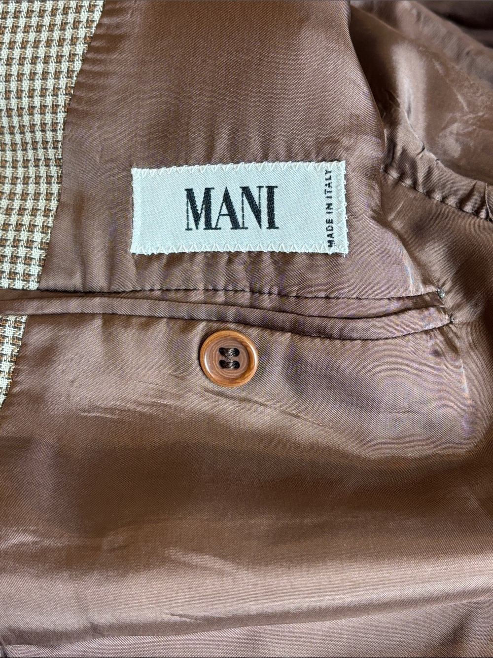 🤎Vintage MANI Armani Brown Houndstooth Blazer 38 Short Italian Wool  Saks 5th🤎 - Picture 7 of 16